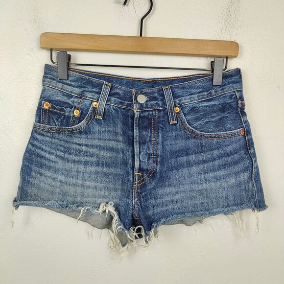 Levi's 501 Shorts Womens 24 Echo Park Distressed Cut Offs Button‎ Fly Grunge - Picture 1 of 8